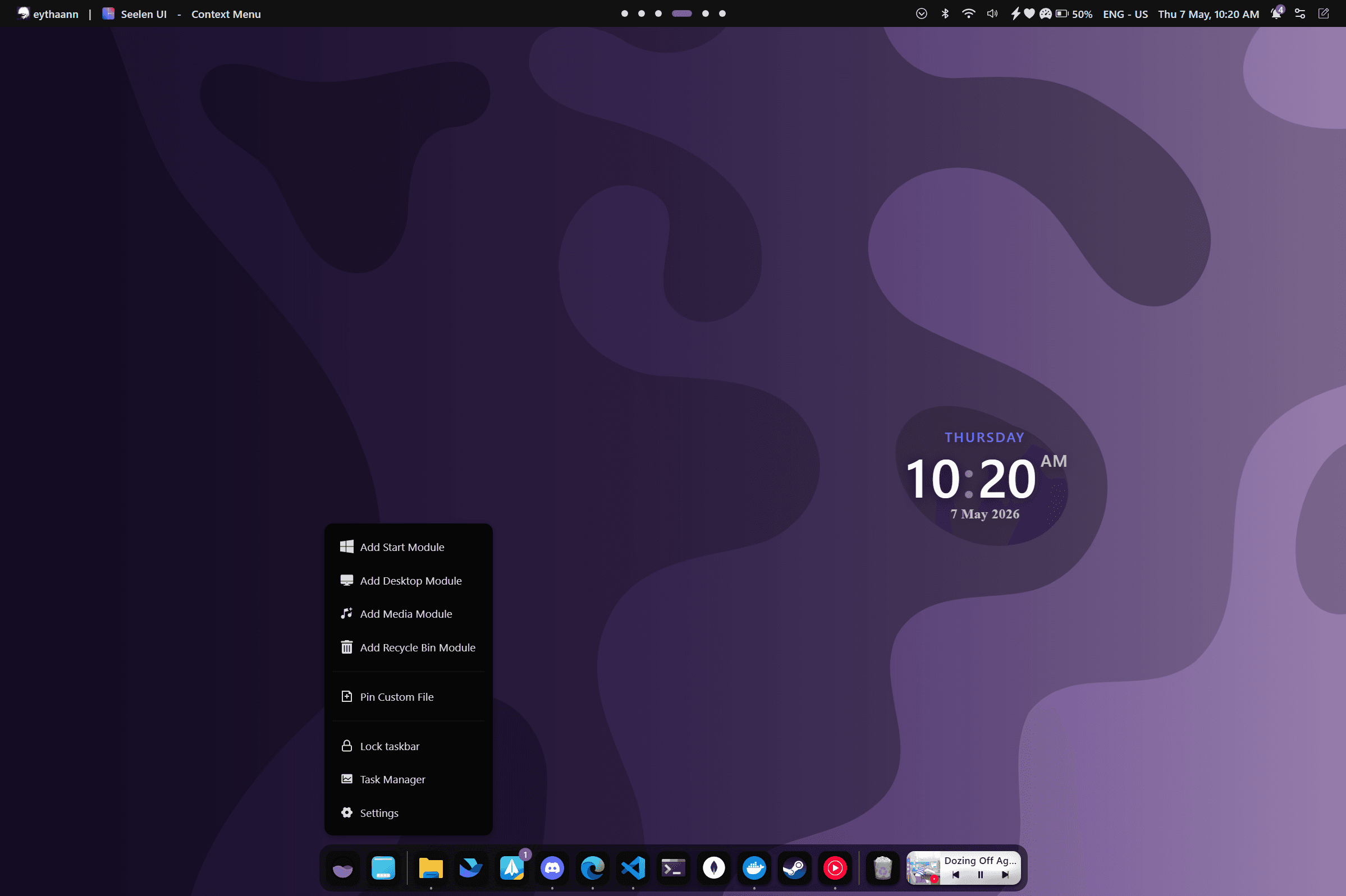 SeelenWeg dock at the bottom of the screen in both taskbar and dock modes