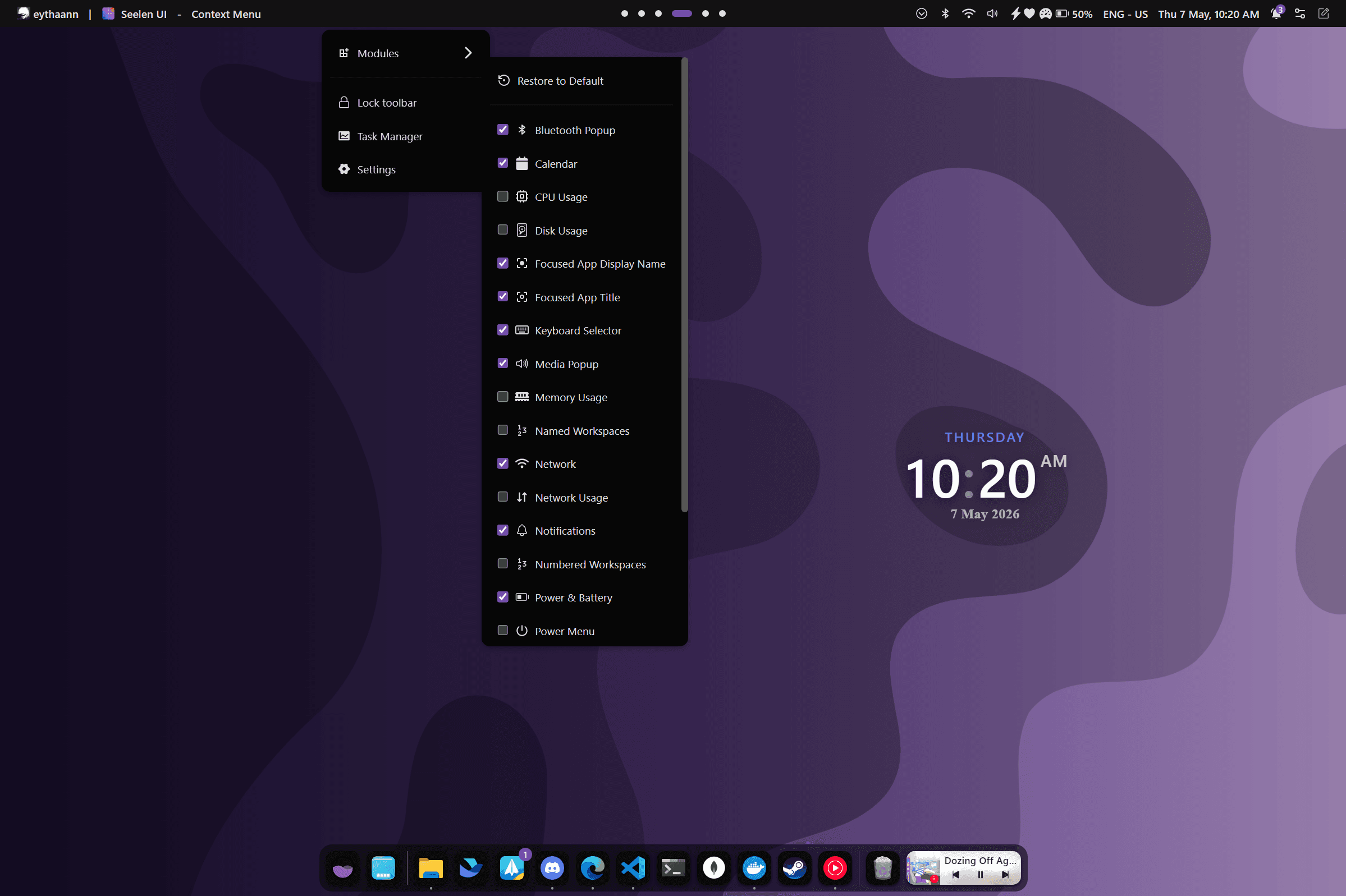 Fancy Toolbar showing CPU, RAM, network and battery stats