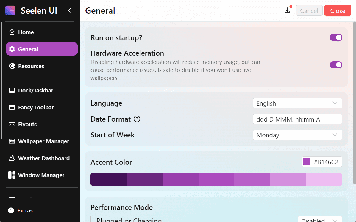 Settings preview