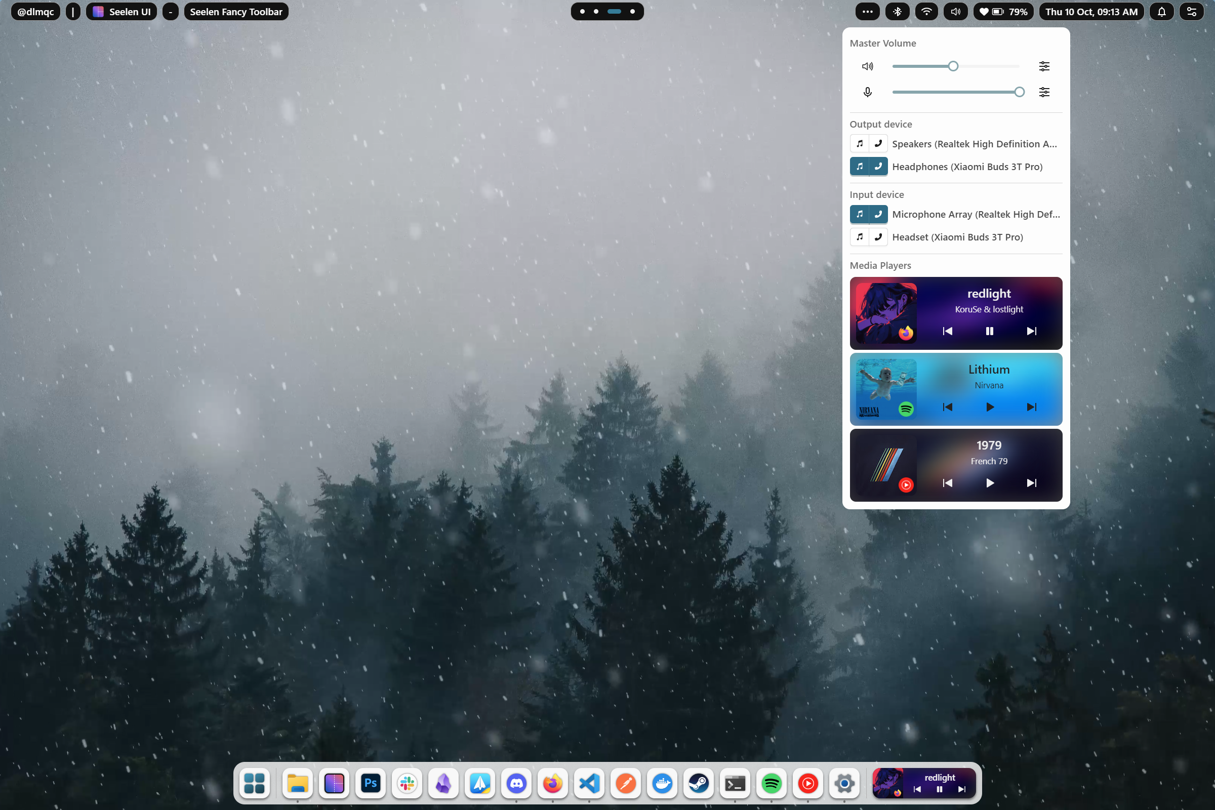 Modern Windows desktop layout with Seelen UI panels and widgets